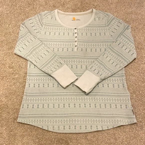 Carhartt Women’s Medium Thermal Henley T Shirt Pullover Green Argyle Size Large - Picture 2 of 7